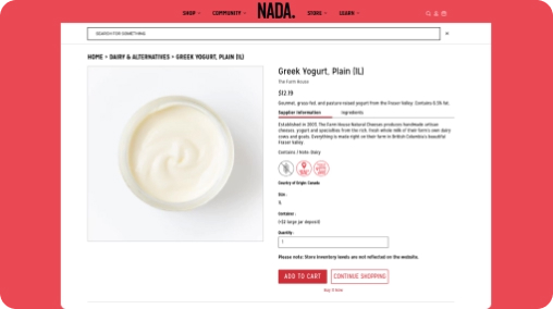 A screen from Nada's website